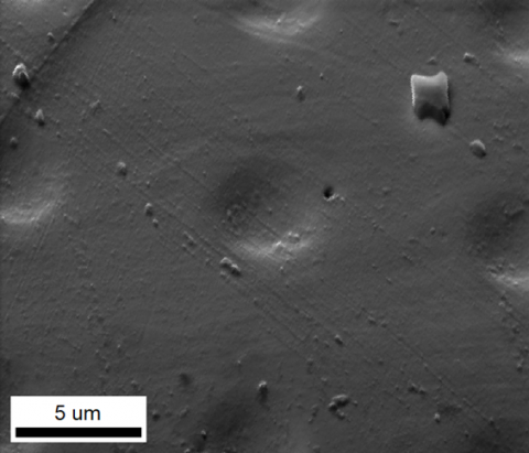corresponding SEM image of Fe sample after spherical nanoindentation